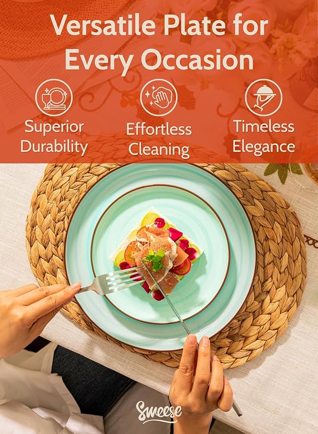 Sweese 7.4 Inch Porcelain Dessert Plates - Round Salad/Appetizer Plate Set, Microwave Dishwasher Safe, 6 Pack, Vibrant Colors