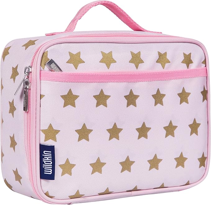 Wildkin Kids Insulated Lunch Box – Durable and Reusable for School & Travel - Pink and Gold Stars