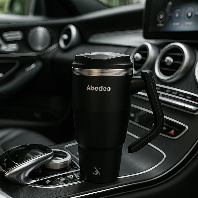 40 oz Insulated Coffee Tumbler, Stainless Steel Tumblers with Rotatable Handle, Straw & Leak Proof Lid | Travel Coffee Mug, Double Wall Insulation - Fits Most Car Cup Holders (Black)