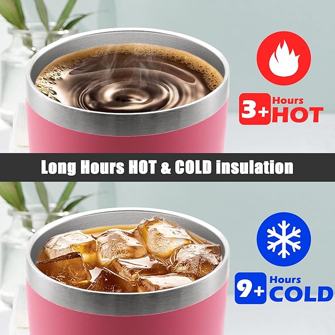 20 oz Tumbler Coffee Tavel Tumblers Bulk with Lid Stainless Steel Double Wall Vacuum Insulated Mug Powder Coated Cups fit Car Cupholder for Hot and Cold - Pink, 12Pack