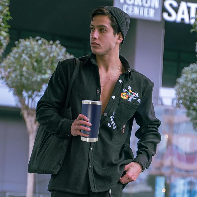 20oz Tumbler Bulk Stainless Steel Tumbler Cup with Lid Vacuum Insulated Double Wall Travel Mug, Durable Powder Coated Travel Coffee Tumbler Mug for Hot & Cold Drinks, Navy,8 Pack