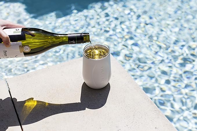 Vinglacé Stainless Steel Stemless Wine Glass- Insulated Wine Tumbler with Glass Insert and Sip Lid, 10 oz, White