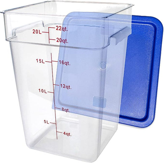 Tiger Chef 22 Quart Commercial Grade Clear Food Storage Square Polycarbonate Container With Blue Lid