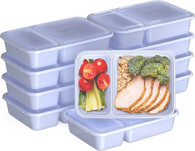 Bentgo Prep - 20-Piece 2-Compartment Reusable Meal Prep Containers with Lids, PFAS & BPA Free Materials, Durable, Microwave, Freezer, & Dishwasher Safe To Go Food Storage (Periwinkle)
