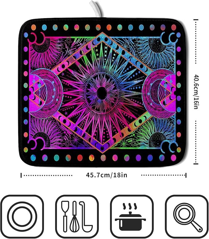 Purple Absorbent Dish Drying Mat Sun and Moon Microfiber Drying Pad for Kitchen Counter Decor Small
