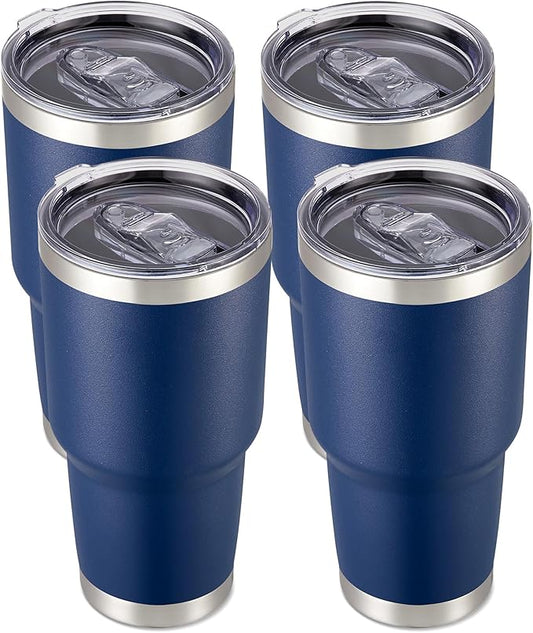 30 oz Tumbler with Lid Stainless Steel Tumblers Bulk Vacuum Insulated Cup Reusable Powder Coated Travel Mug Double Wall Leak Proof Cups Keep Cold Drinks for 12 Hours Navy, Set of 4