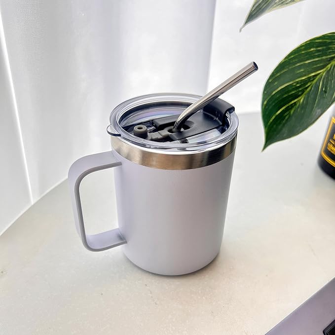 1pack 12oz Coffee Mug With Handle Bulk, Stainless Steel Insulated Travel Tumblers With,Double Wall Vacuum Camping Cup for Hot & Cold Drinks Tea (white)