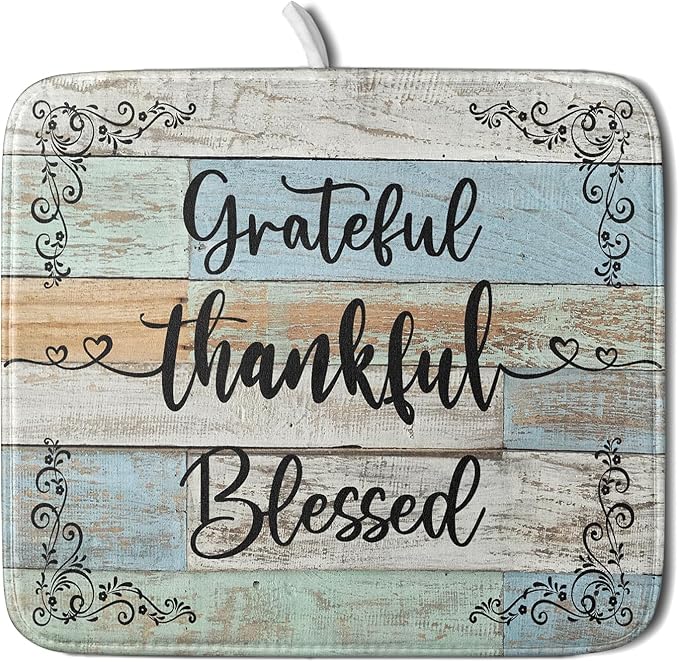 Rustic Wood Dish Drying Mat 16x18 Inch Grateful Thankful Blessed Kitchen Drainer Mats Absorbent Microfiber Rack Holder Countertop Pad