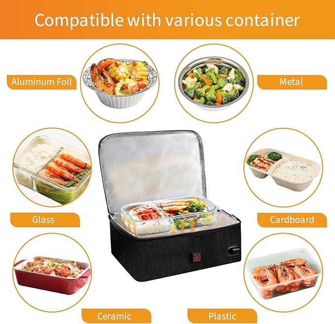 Portable Oven, 12V/24V/110V 3-in-1 Car Food Warmer, Electric Lunch Box For Truckers, Portable Personal Lunch Box Warmer For Road Trip, Office Work, Picnic, Camping, Family Gathering (Black)