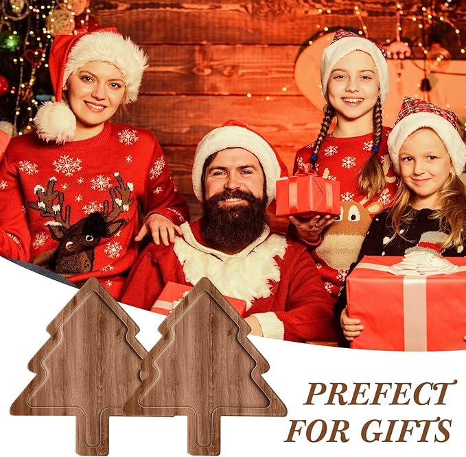 6 Pcs Christmas Appetizer Platter 12 Inch Christmas Cutting Board Acacia Serving Trays Wood Charcuterie Board Tray Snack Dessert Candy Dish Plate for Kitchen Gifts(Christmas Tree)
