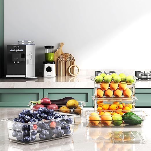 6 Pack Plastic Food Pan with Lid 1/3 Size 2.5 Inch Deep Restaurant Clear Food Storage Containers Polycarbonate Commercial Hotel Pans for Fruits Vegetables Beans Corns (6 PCS, 2.5'' Deep)