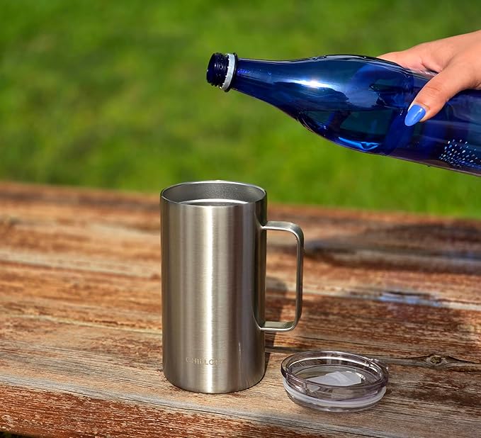 CHILLOUT LIFE Stainless Steel Vacuum Insulated Coffee Mug 16 oz (Set of 2) with Handle and Lid, Large Thermal Camping Coffee Mugs with Sliding Lid for Men & Women, Keeps Your Beverages Hot & Cold