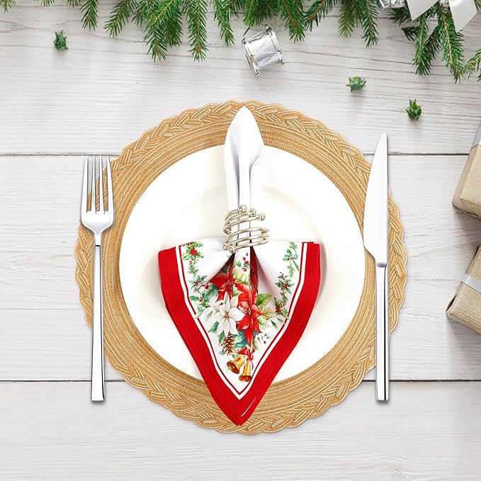 Christmas Cardinal Napkins, 18×18 Inch Floral Dinner Cloth Napkins Set of 6, Washable Cotton Soft Absorbent Square Napkins for Dining Kitchen Party Wedding Decoration