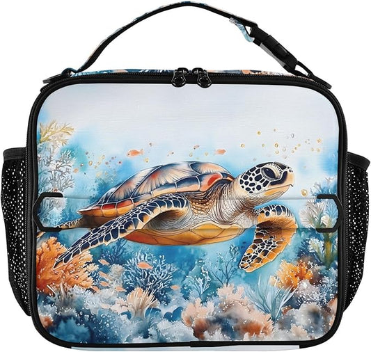 Sea Turtle Lunch Bag Ocean Animal Lunch Box for Women Leakproof Insulated Portable Lunch Tote Bag Cooler Bag for School Travel Office Picnic