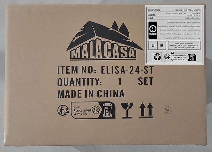 MALACASA Dinnerware Sets, 24 Piece Porcelain Square Dishes, White with Silver Rim Plates and Bowls Sets, Ceramic Dish Set for 6, Chip Resistant Dishware Sets, Series ELISA