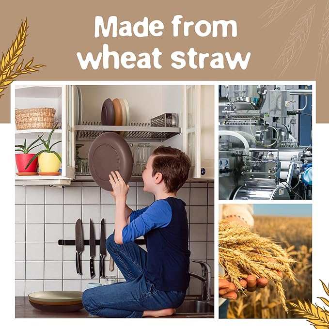 Teivio 32-Piece Kitchen Plastic Wheat Straw Dinnerware Set, Service for 8, Dinner Plates, Dessert Plate, Cereal Bowls, Cups, Unbreakable Colorful Plastic Outdoor Camping Dishes, Desert