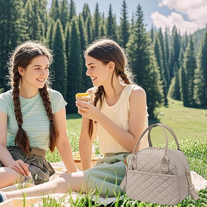 CAMTOP Lunch Box for Women Men Insulated Lunch Bag Lunch Tote Bag Leakproof Thermal Cooler Large Capacity for Travel Work School Picnic (Shoulder-Grey)