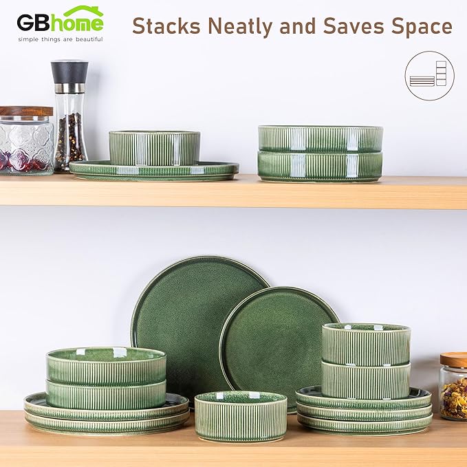 GBHOME Stoneware Dinnerware Sets for 4,Round Reactive Glaze Ceramic Plates and Bowls Set,Highly Scratch Resistant| Dishwasher & Microwave Safe Dishes Set,Service for 4(12Pcs)