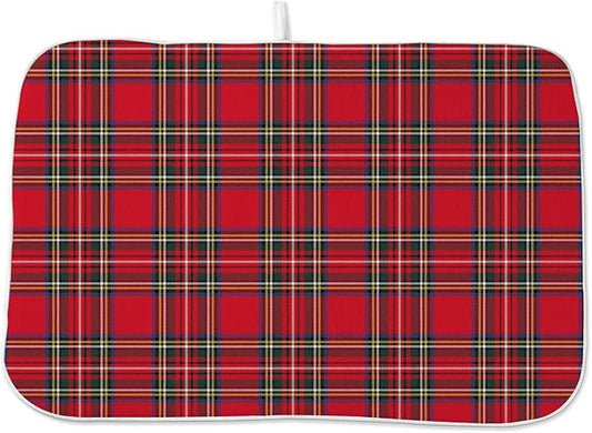 Christmas Dish Drying Mat 18 x 24 inch Red Buffalo Plaid Decorative Drying Mats Microfiber Absorbent Xmas Holiday Dish Washable Draining Mat for Kitchen Counter Decor