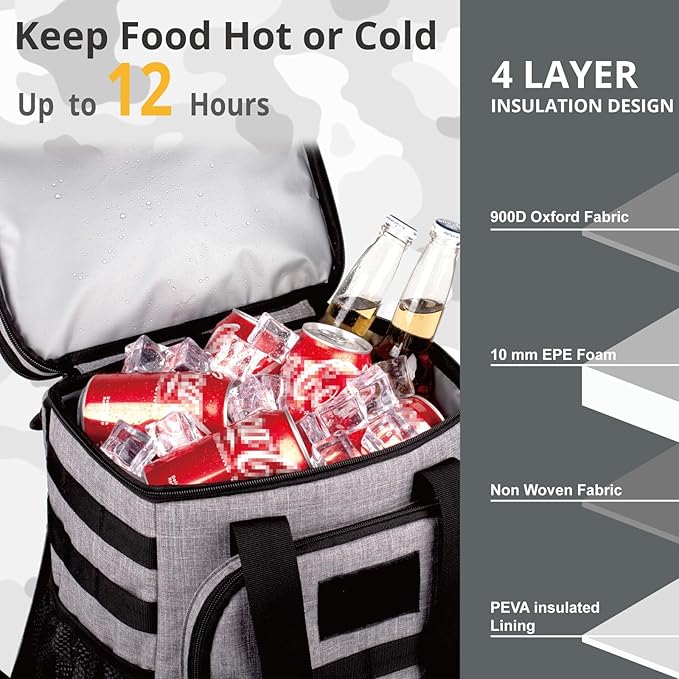 Tactical Backpack Cooler,Lunch Backpack for Men Adults Work with Handle，Soft Cooler Backpack Insulated Waterproof Leak Proof