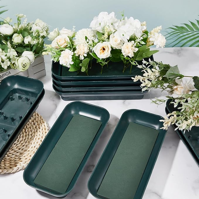 Sabary 12 Pack Large Size 10 Inch Floral Foam Bowl Floral Bowls for Arrangements Plastic Flower Centerpiece Container with Green Foam Block Kit for Table Party Wedding Festival Flower Decor