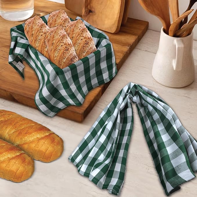 Urban Villa Kitchen Towels Set of 6 Buffalo Checks Hunter/White Kitchen Towels 20X30 Inches 100% Cotton Highly Absorbent Kitchen Towels Premium Quality Ultra Soft Mitered Corners Kitchen Towels