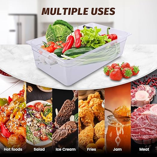 6-Pack Food Pan Full Size Clear Polycarbonate Food Pans 6" Deep Commercial Hotel Pans for Party, Restaurant, Hotel