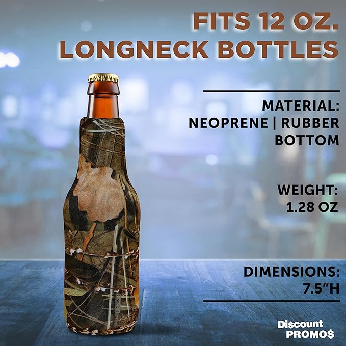 10 Neoprene Zippered Beer Bottle Coolies Pack - Sharkskin Rubber Bottom - Camo4