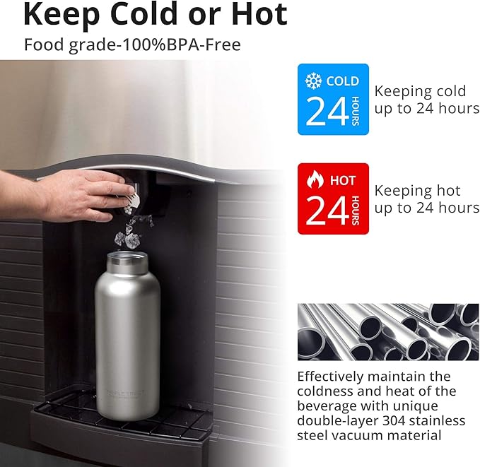 Triple Tree 26OZ Vacuum Insulated Stainless Steel Water Bottle, Double Wall Wide Mouth Lids Keeps beverage Hot or Cold Sweat Proof