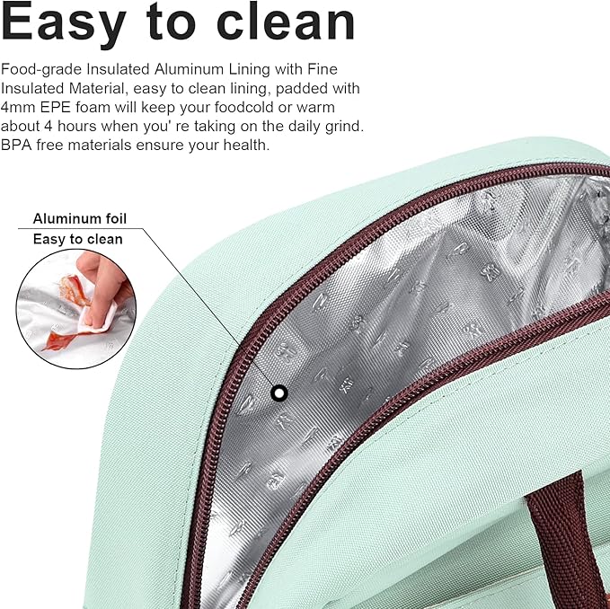 BALORAY Lunch Bag for Women Men Insulated Lunch Box for Adult Reusable Lunch Tote Bag for Work, Picnic or Travel (Mint Green)