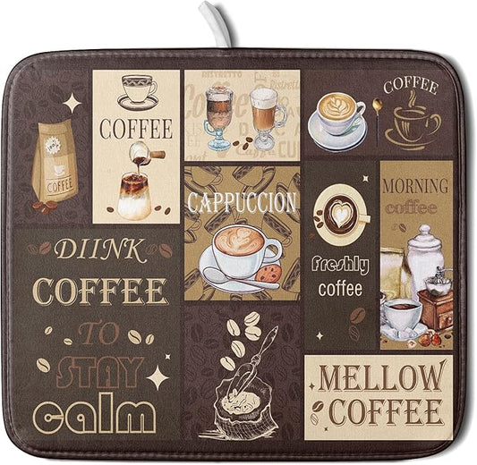 Brown Coffee Dish Drying Mat 16x18 Inch Coffee Cup Espresso Machine Pad Absorbent Washable Dish Rack Pad for Kitchen Counter Cafe Bar