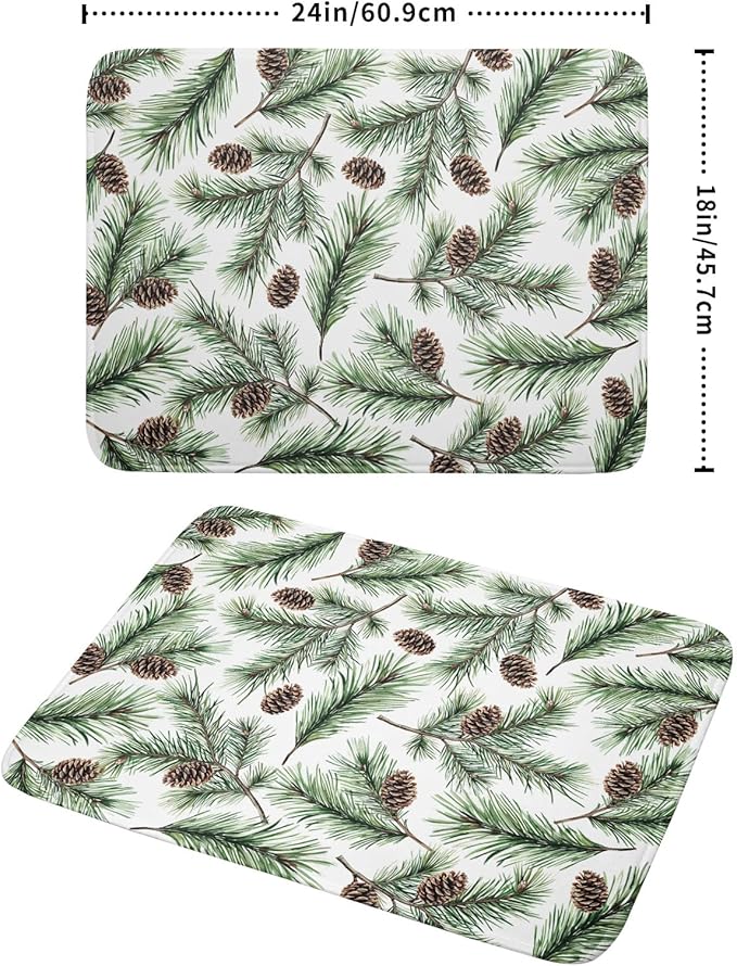 Winter Dish Drying Mat for Kitchen Counter Pine Needle Cone Festival Xmas Microfiber Absorbent Dish Draining Reusable Washable Foldable Extra Large 18"x24"