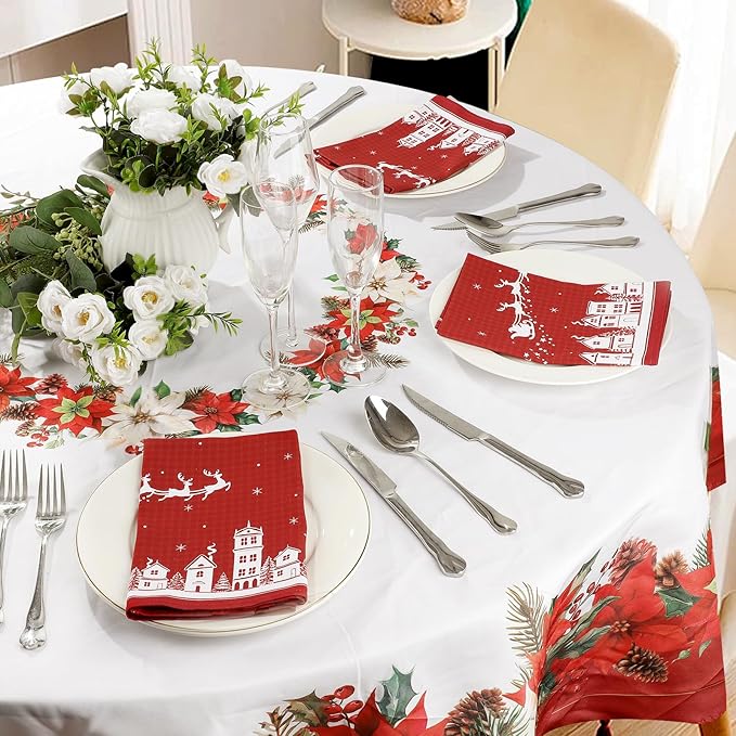 Christmas Deer Napkins, 18×18 Inch Santa Dinner Cloth Napkins Set of 4, Washable Cotton Soft Absorbent Square Napkins for Dining Kitchen Party Wedding Decoration
