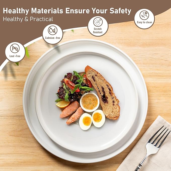 GBHOME Ceramic Dinnerware Sets for 4, 12 Pieces Stoneware Plates and Bowls Sets, Reactive Glaze Dishes -Scratch Resistant, Dishwasher&Microwave Safe-Star White