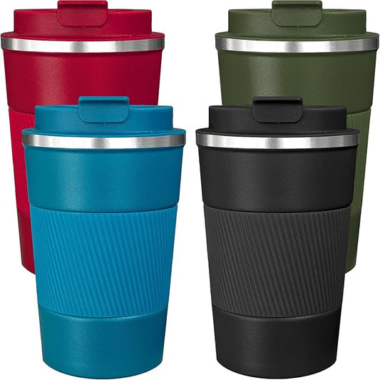4 Pack Insulated Coffee Mug with Lid 12oz Travel Coffee Tumbler Stainless Steel Reusable Coffee Cups Thermal Coffee Mug for Hot and Iced Cold Drinks, Multicolor