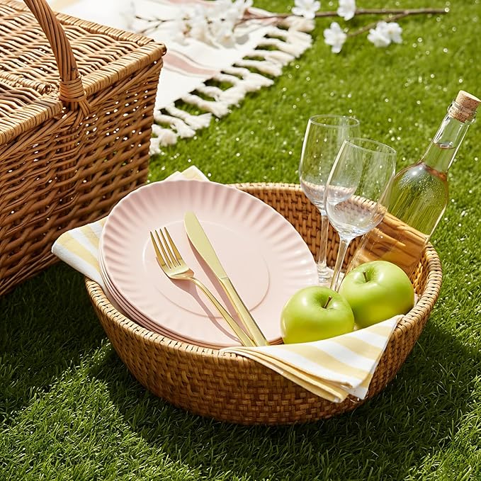 TP Melamine Plates Set of 8, 8-Inch Lightweight Reusable Plates for Picnic, Party, BBQ & Camping, Dishwasher Safe Tableware for Salads, Appetizers & Desserts, Light Pink