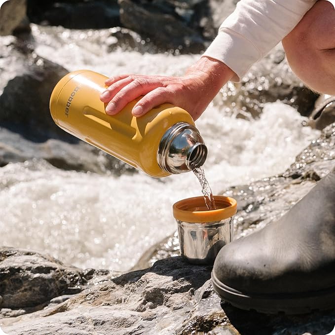 Bobber - 34 oz Vacuum Insulated Stainless Steel Water Bottle with Cup Lid - Dishwasher Safe - Keeps Drinks Hot for 48 Hours and Cold for 72 Hours - Triple Walled Thermo Flask (Ginger Tonic)