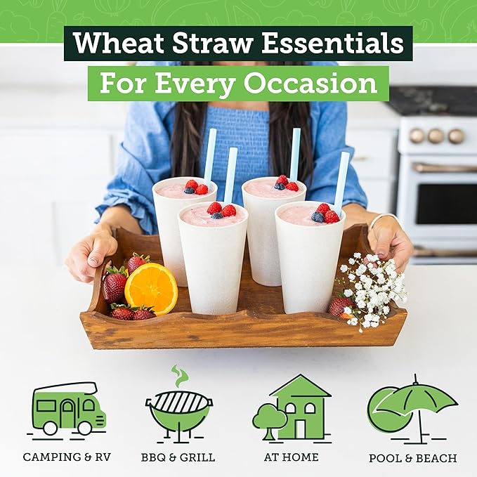 Grow Forward Premium Wheat Straw Cups - 20 oz Unbreakable BPA Free Hard Plastic Cups - Reusable Lightweight Plastic Drinking Glasses for Kitchen, Outdoor, Water, Camping, RV - Sahara