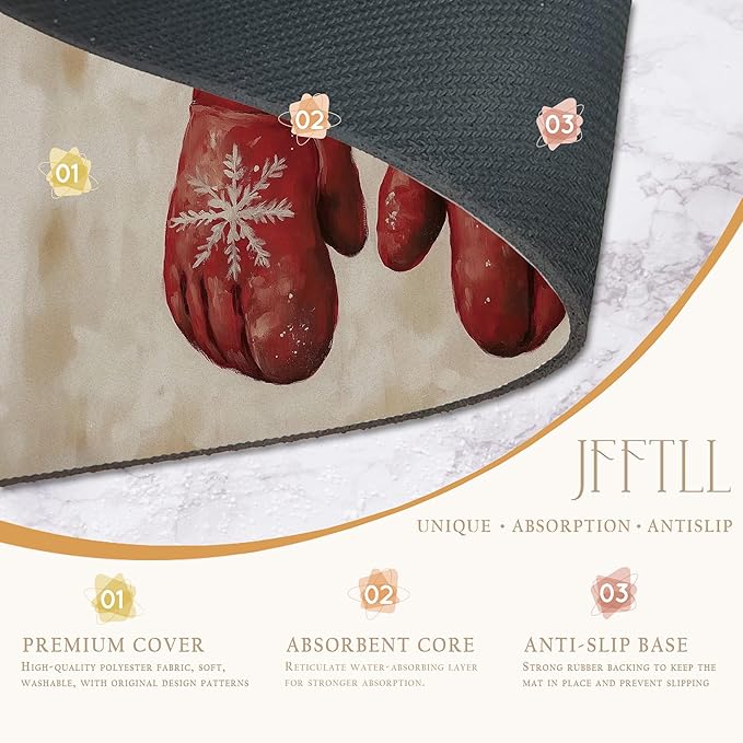 Rustic Christmas Mittens Dish Drying Mat, Vintage Winter Xmas Absorbent Dish Drainer Reusable Washable Drying Mat Pad for Kitchen Counter, Farmhouse Christmas Decor, 12×15 Inch