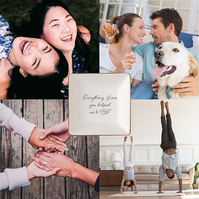 Simply Charmed Everything I Am You Helped Me to Be Ceramic Jewelry Dish or Ring Holder - Birthday Gift for Mom From Daughter, Teacher, Best Friend