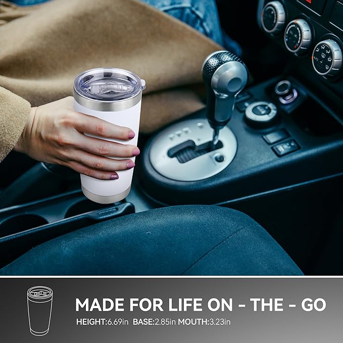 20 oz Tumbler Stainless Steel Tumblers Bulk with Lid Double Wall Insulated Coffee Tumbler Cups for Hot & Cold Drinks Powder Coated Travel Coffee Tumbler Mug Metal (White, 12 pack)