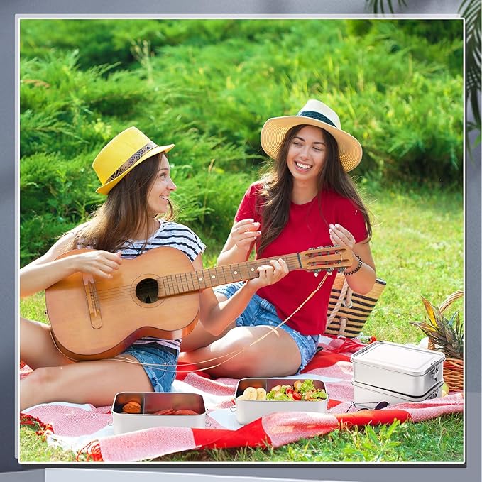 Umigy 4 Pcs Stainless Steel Food Containers 2400ml Metal Bento Lunch Box Stainless Steel Food Storage Containers, Lockable Clips to Leak Proof, Reusable Dishwasher Snack Boxes for Work