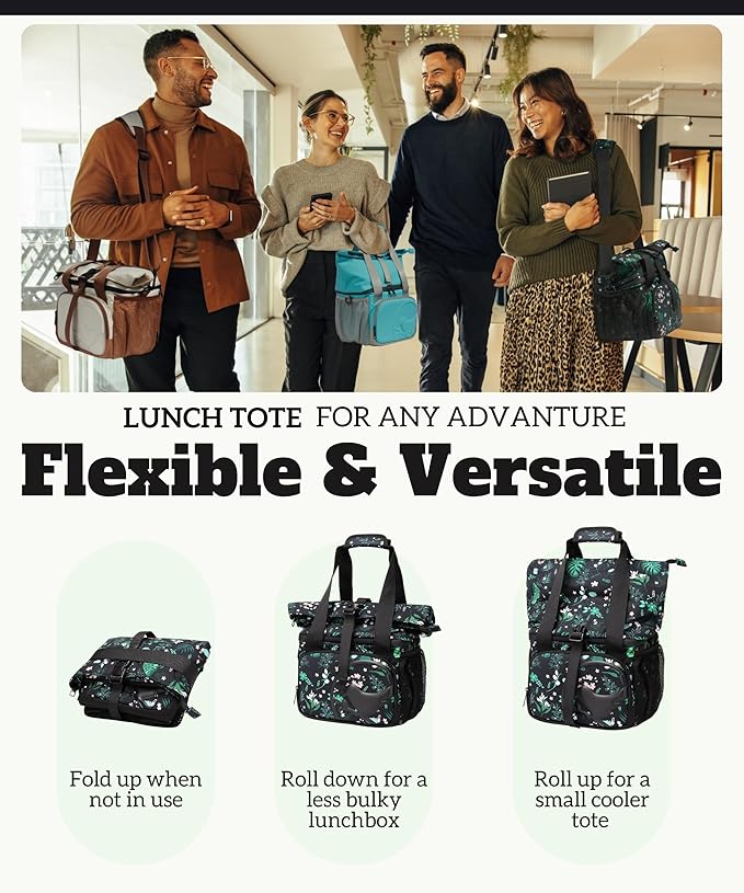 SUNNY BIRD Dual Compartment Lunch Bag Insulated Lunch Box for Women and Men (FloralFoliage 01)