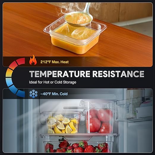 Wilprep 6 Pack Plastic Food Pans with Lids, 1/6 Size 2.5 in Deep Clear Food Storage Containers, 1.1 qt Stackable Polycarbonate Commercial Hotel Pans for Fruits Vegetables Beans Corns, NSF Listed