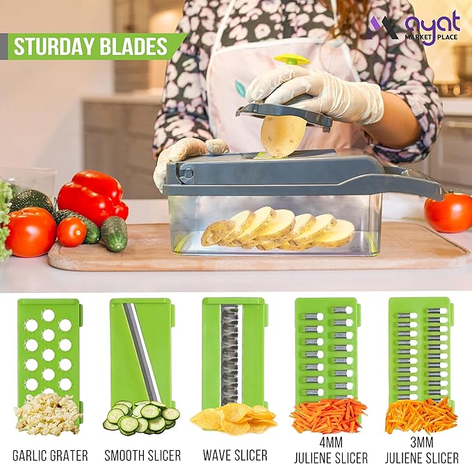 Vegetable Chopper Container Onion Slicer | 16 in 1 Multi Functional Food Chopper with Container BPA Free Material & Dishwasher Safe Veggie Chopper Vegetable Cutter