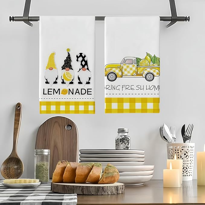 Vibrant Lemon Kitchen Towels (4-Pack) - 18x26 Inch Quick-Dry Dish Towels with Fresh Citrus Art, Perfect for Farmhouse & Contemporary Decor‌