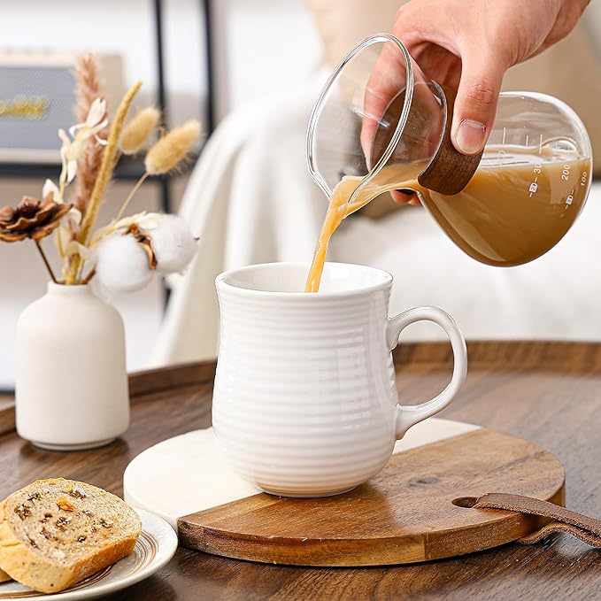 21 oz Large Ceramic Coffee Mugs, Pottery Mug Handmade, Ceramic Tea Cups with Handle for Office and Home, Dishwasher and Microwave Safe (White)