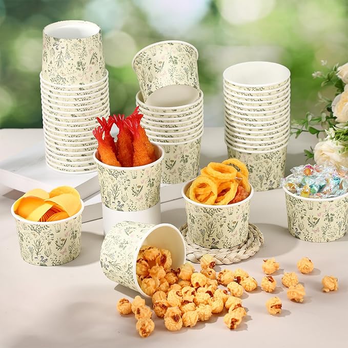 50 Pack Wildflower Treat Snack Cups Paper Floral Ice Cream Cups 9 oz Fall Flowers Disposable Dessert Bowls Paper Soup Bowls for Hot or Cold Food Wedding Baby Shower Birthday Party Supplies