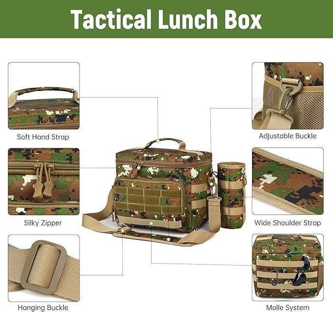 Tactical Lunch Box for Men, Insulated Lunchbox Waterproof Leakproof Cooler Lunch Bag for Work Outdoor Picnic, 24 Cans/15 L, JungleGreen