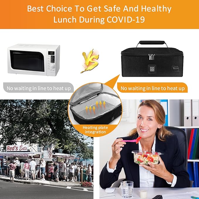 Portable Oven, 12V/24V/110V 3-in-1 Car Food Warmer, Electric Lunch Box For Truckers, Portable Personal Lunch Box Warmer For Road Trip, Office Work, Picnic, Camping, Family Gathering (Black)